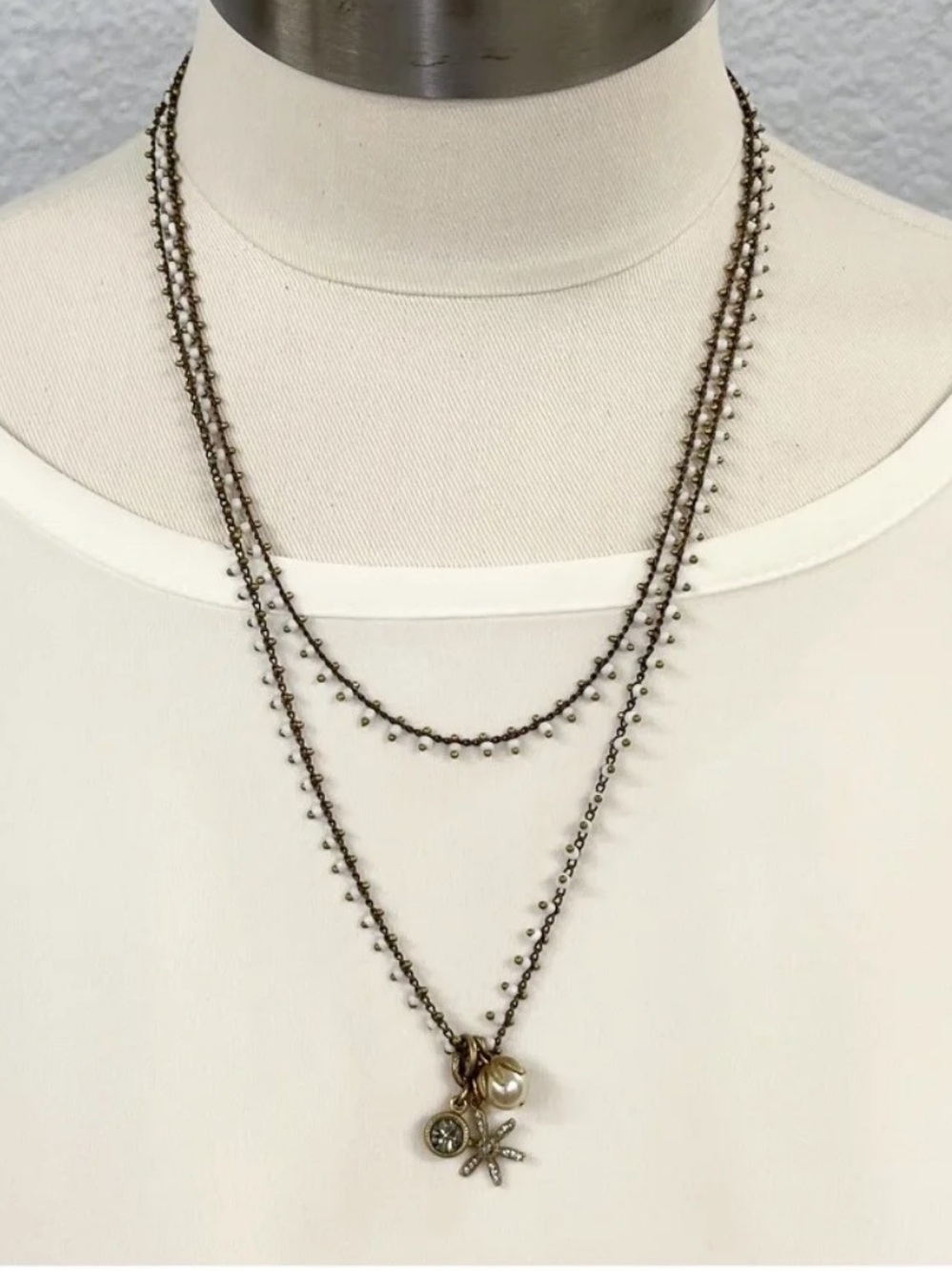 Catherine Popesco Leighton Multi-Layer Silver Necklace with Charms